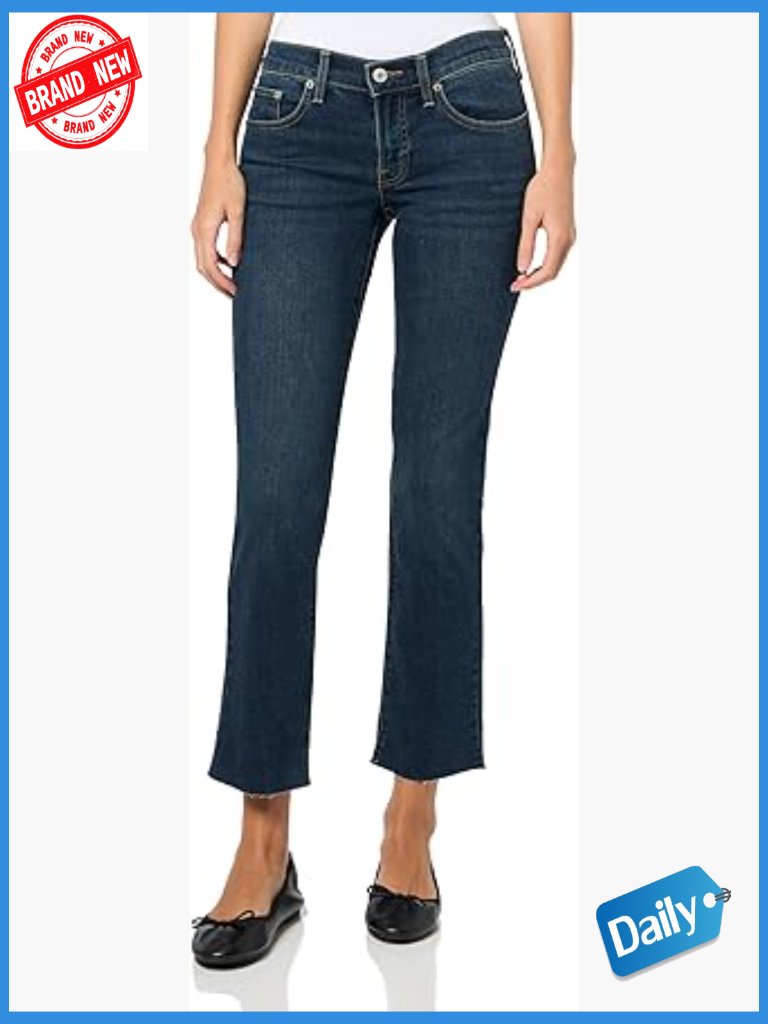 Mid Rise Straight Crop Jeans, Cotton Blend, Ankle Length, Regular Fit